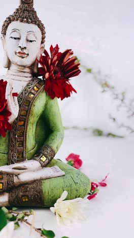 estatua de buda con flores