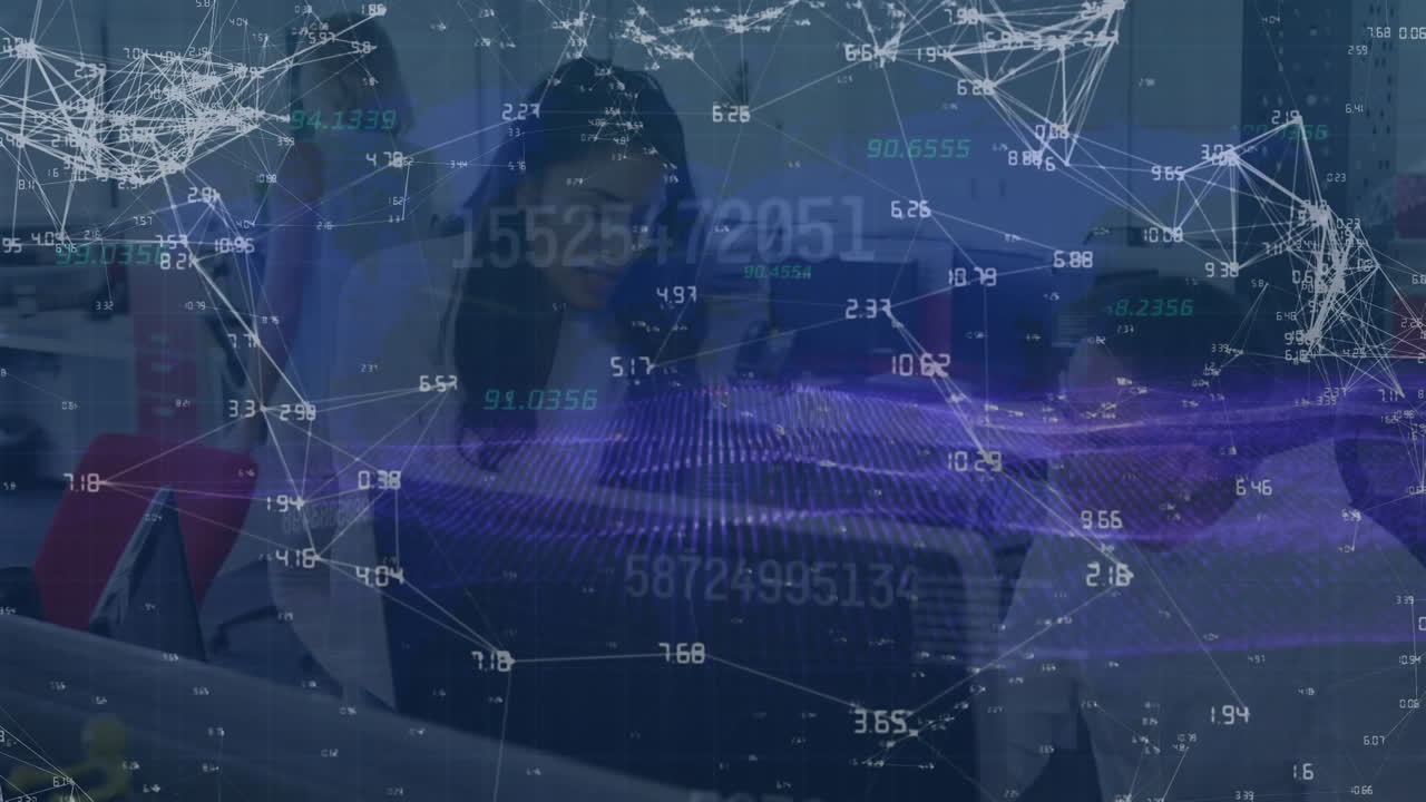 사무실에서 다양한 사업가들과의 연결 네트워크의 애니메이션