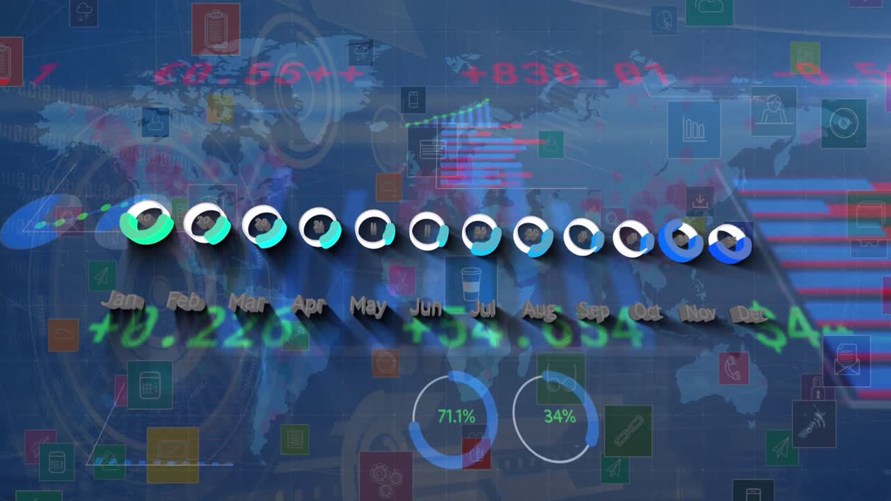 animación del procesamiento de datos sobre un fondo azul