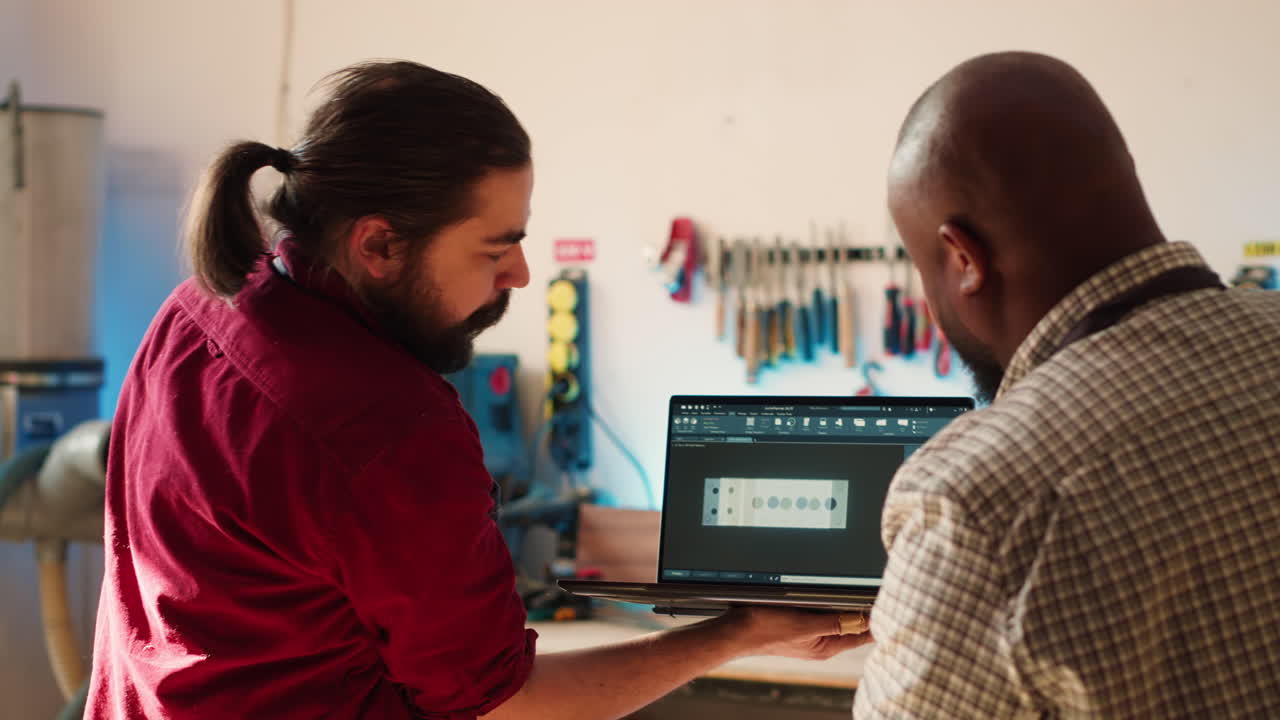 Manufacturer and coworker designing custom 3D furniture