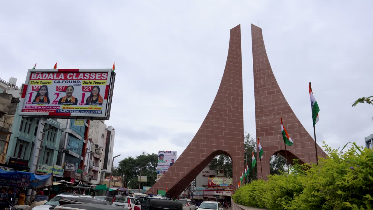 unique modern architecture at morning from flat angle video is taken at nathdwara rajasthan india on Aug 11 2024.