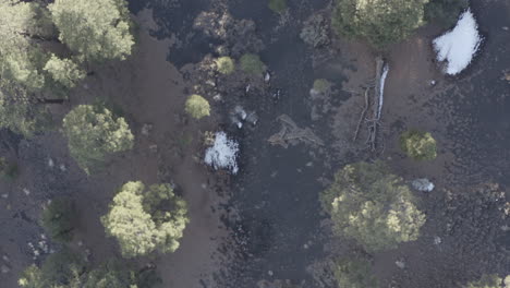 Aerial-top-down-over-barren-waste-of-lava-field-at-Sunset-Crater-volcano