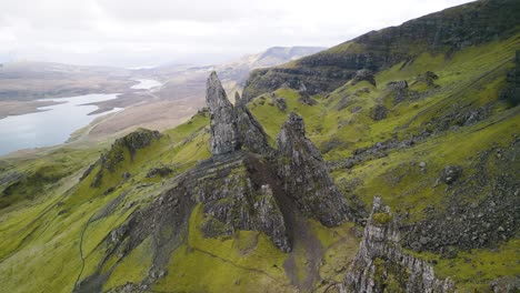 old man of storr, skye, scotland - beautiful orbiting drone shot