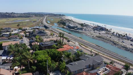 aerial shot over cardiff state beach in encinitas