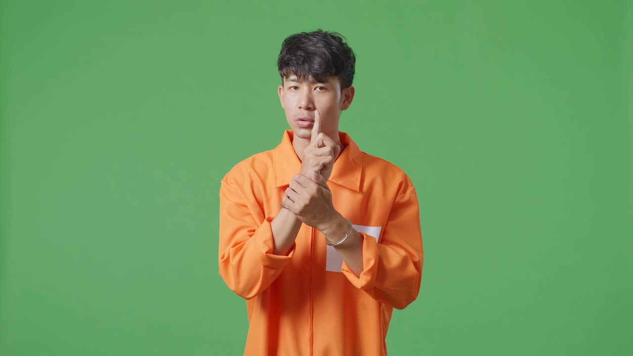 손을 은 오렌지색 스웨터를 입은 남자