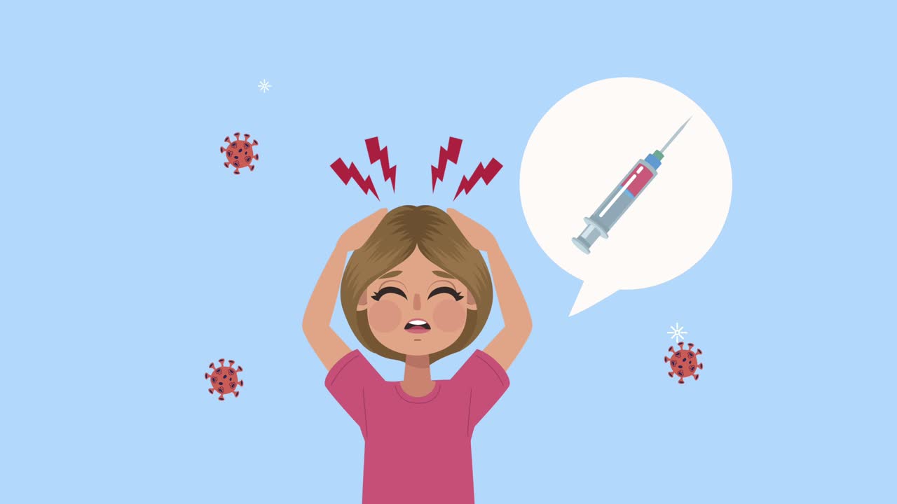 woman thinking in covid19 vaccine medical animation