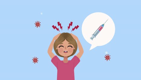woman thinking in covid19 vaccine medical animation
