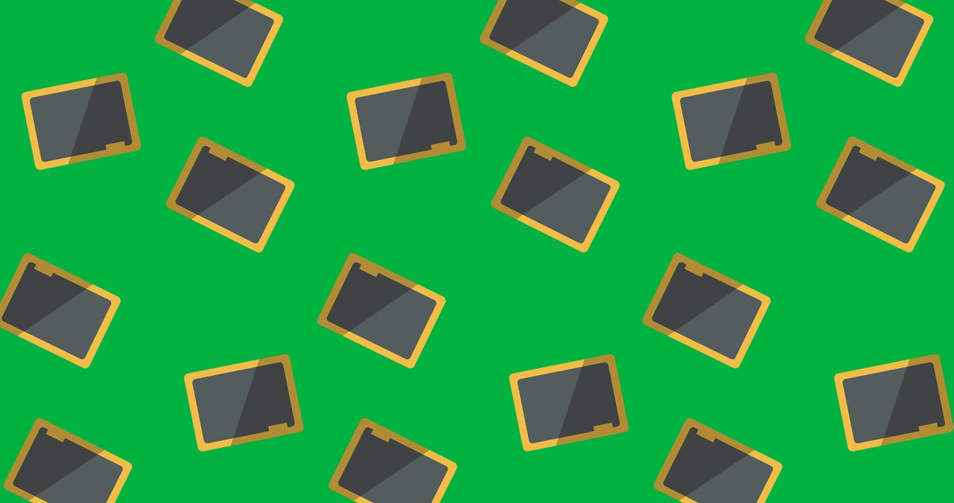 Digital animation of multiple wooden slate icons in seamless motion against black background