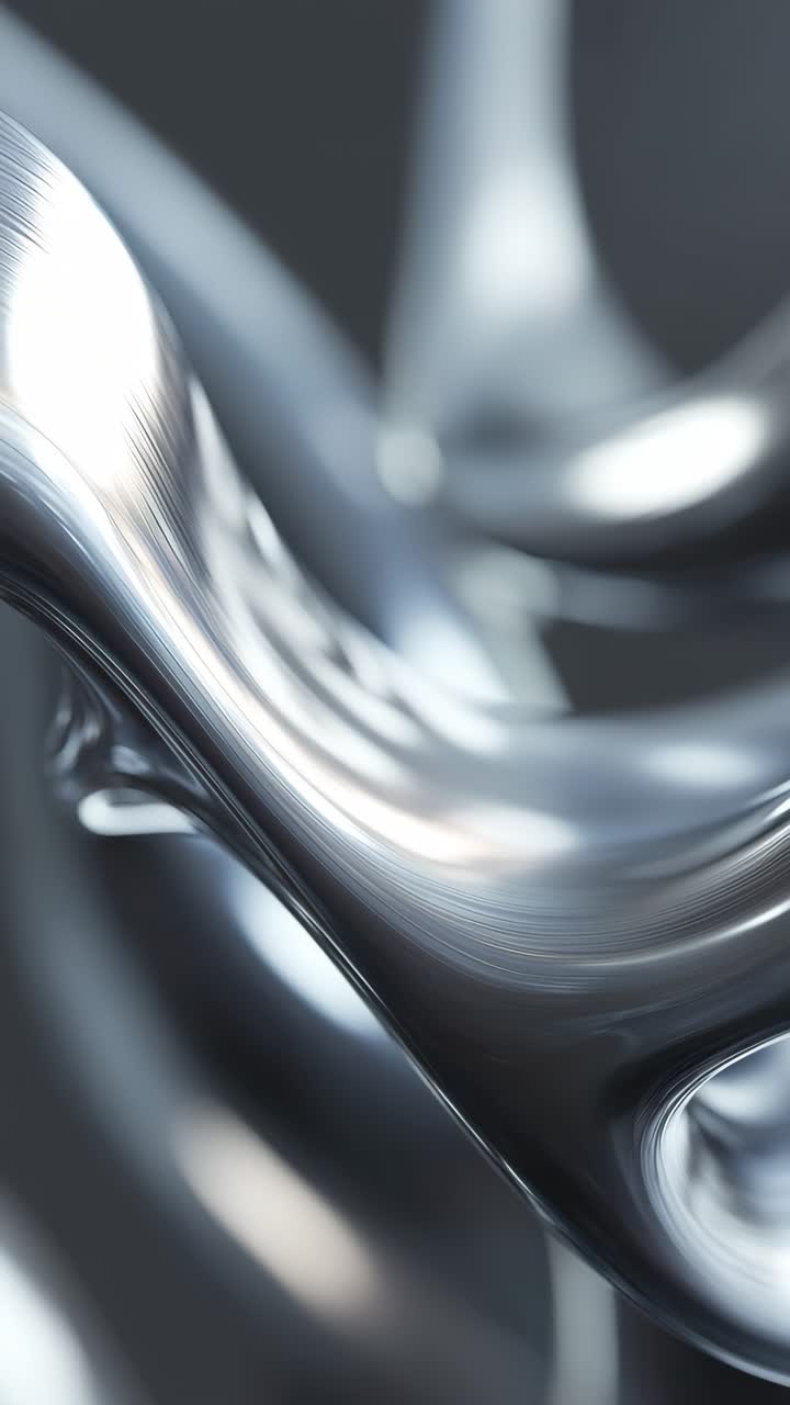 Fermo immagine video ravvicinato e astratto di onde metalliche fluide. Catturato da un'angolazione bassa, che mostra superfici lisce