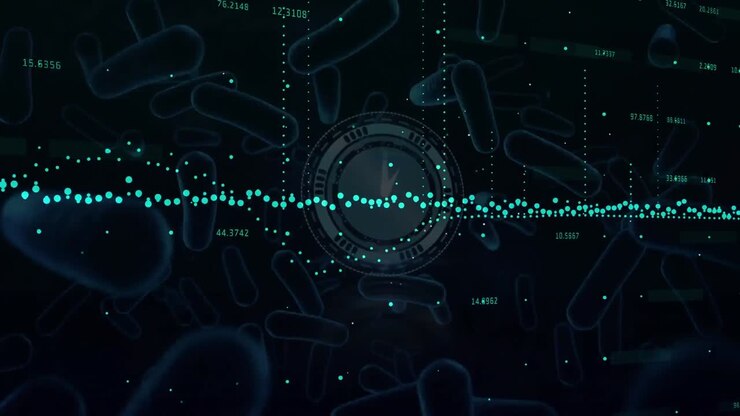 Animation of mathematical equations over scope scanning on black background