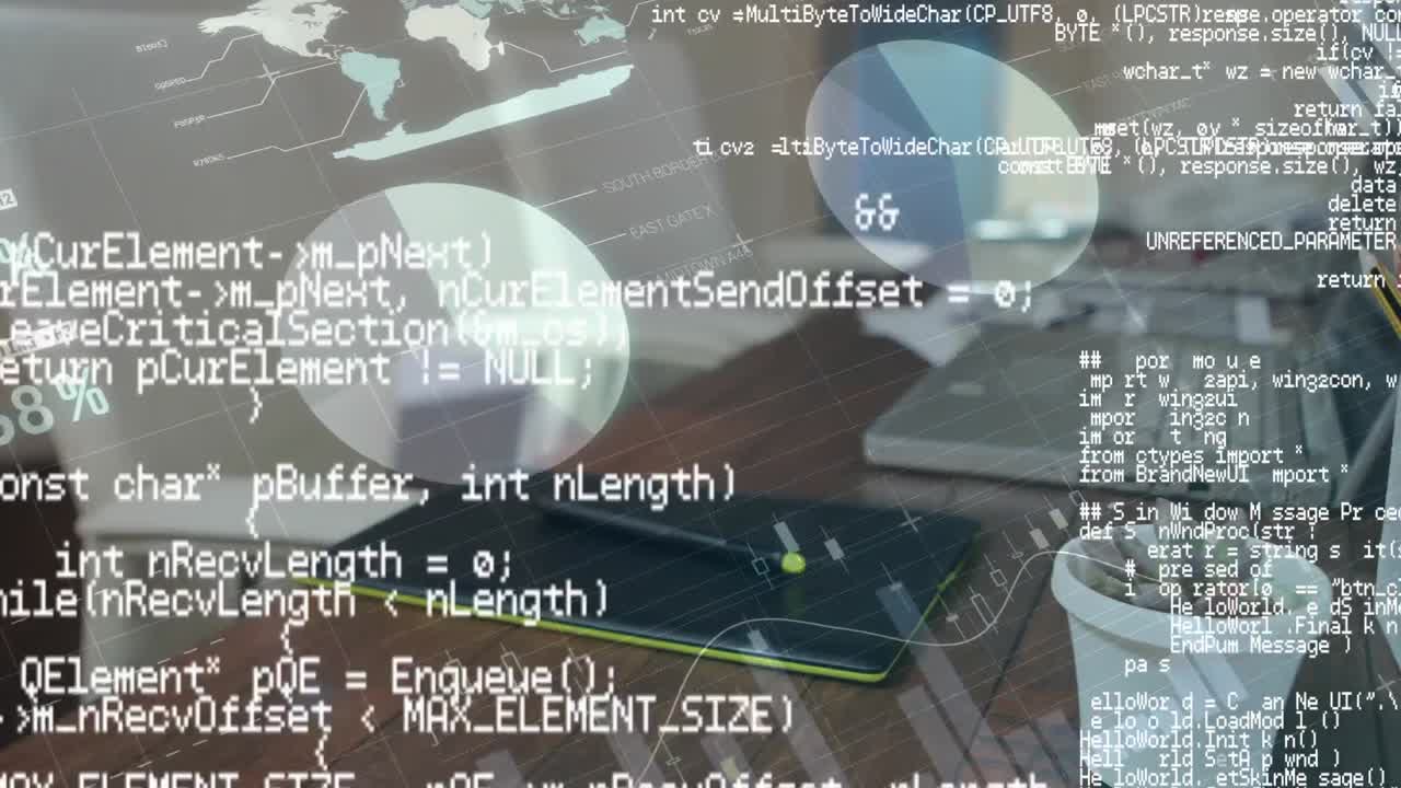 Work desk with program codes and graphs