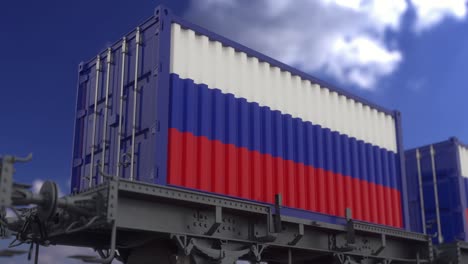 contenedores con la bandera de rusia. transporte ferroviario. bucle sin costuras 4k