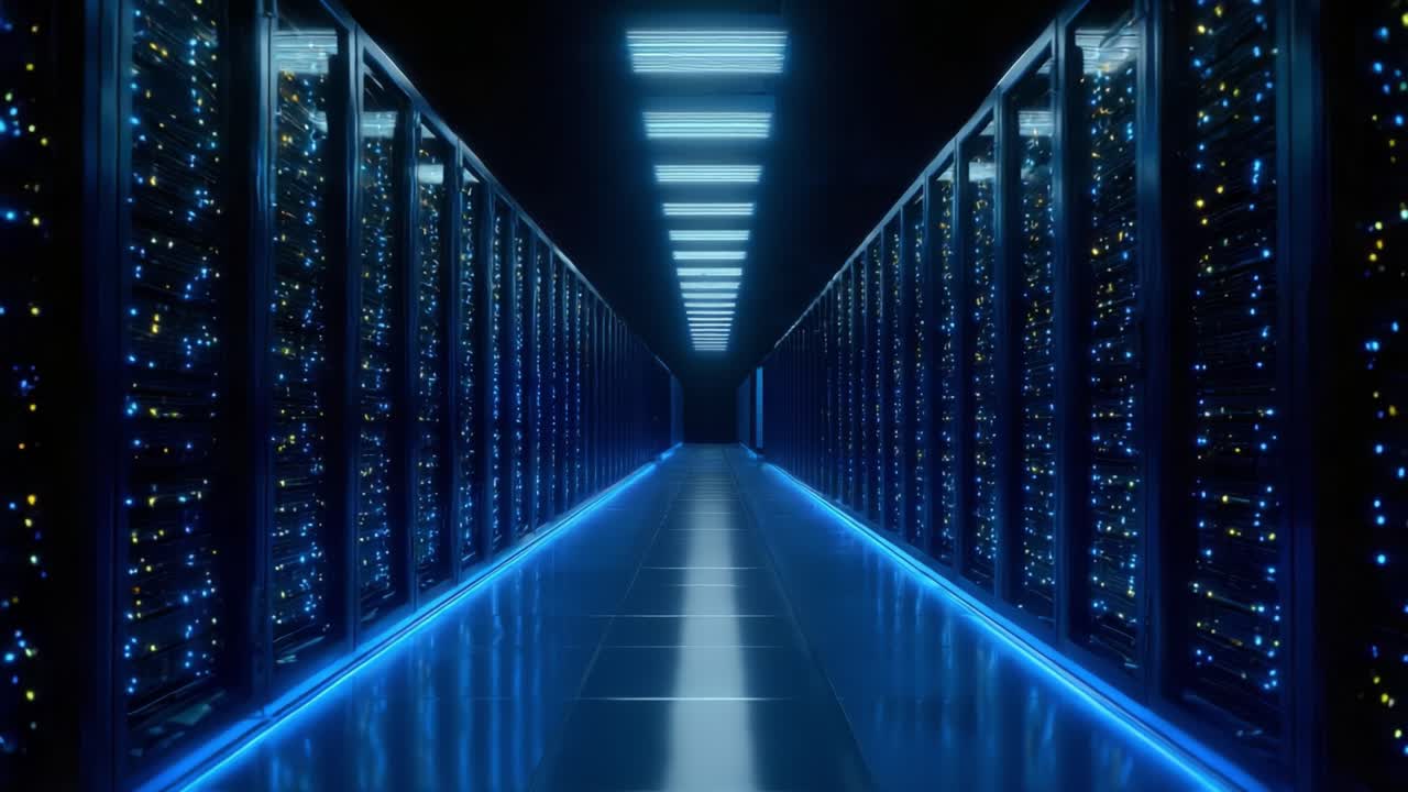 Exploring a Futuristic Data Center: A Glimpse into the High-Tech Infrastructure Lighting Up the Digital Era with Vibrant Links of Connectivity and Information Flow
