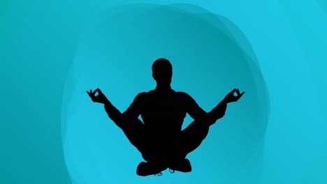 Animation-Eines-Menschen,-Der-Eine-Silhouette-Auf-Blauem-Hintergrund-Meditiert