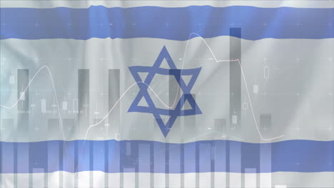 animation of financial data processing over flag of israel