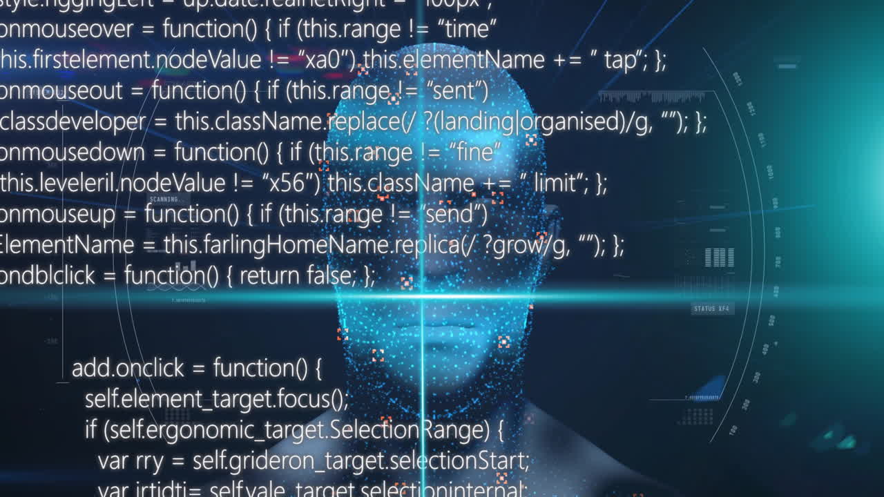 Animation of data processing over digital human with icons