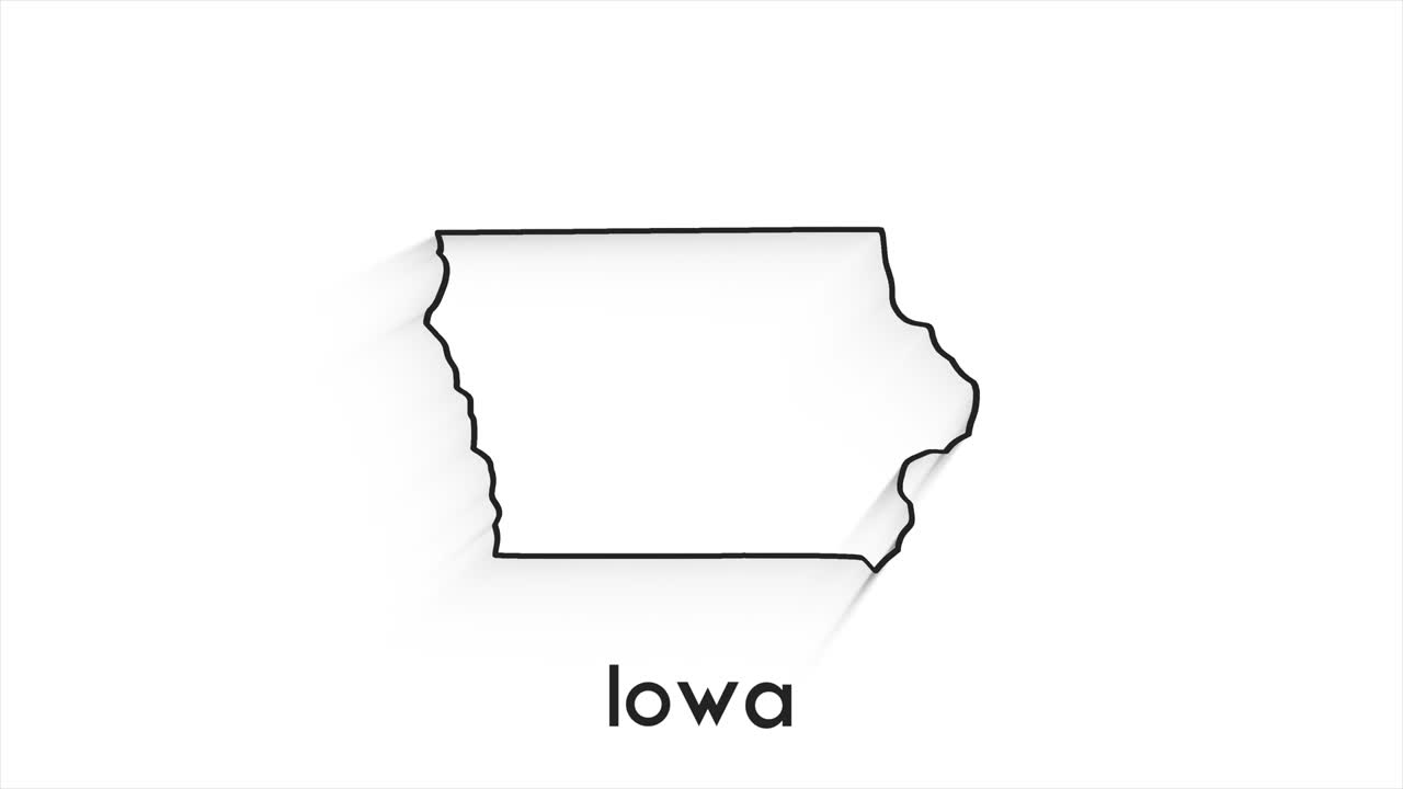 미국 아이오와 주 (iowa state of the united states of america) - 지도에 있는 애니메이션 라인 위치 표시자 (animated line location marker) - 비디오에서 화면 투명성 모드로 사용하기 쉽다.