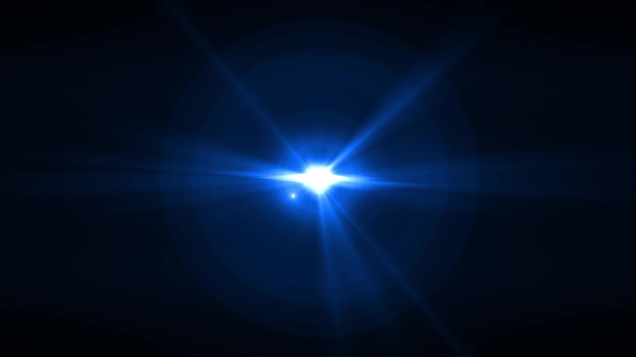 Effetto lens flare blu brillante su sfondo nero
