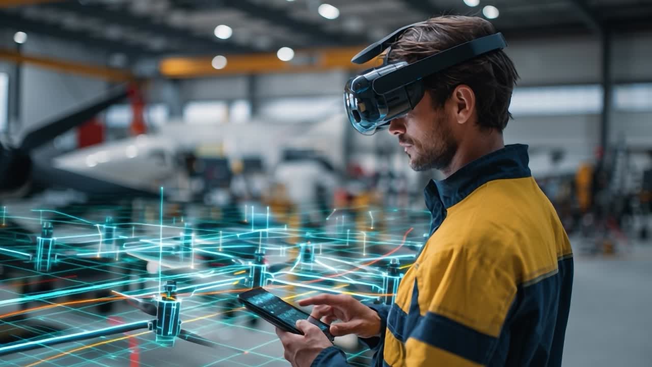 Worker uses virtual reality to enhance design in modern workshop