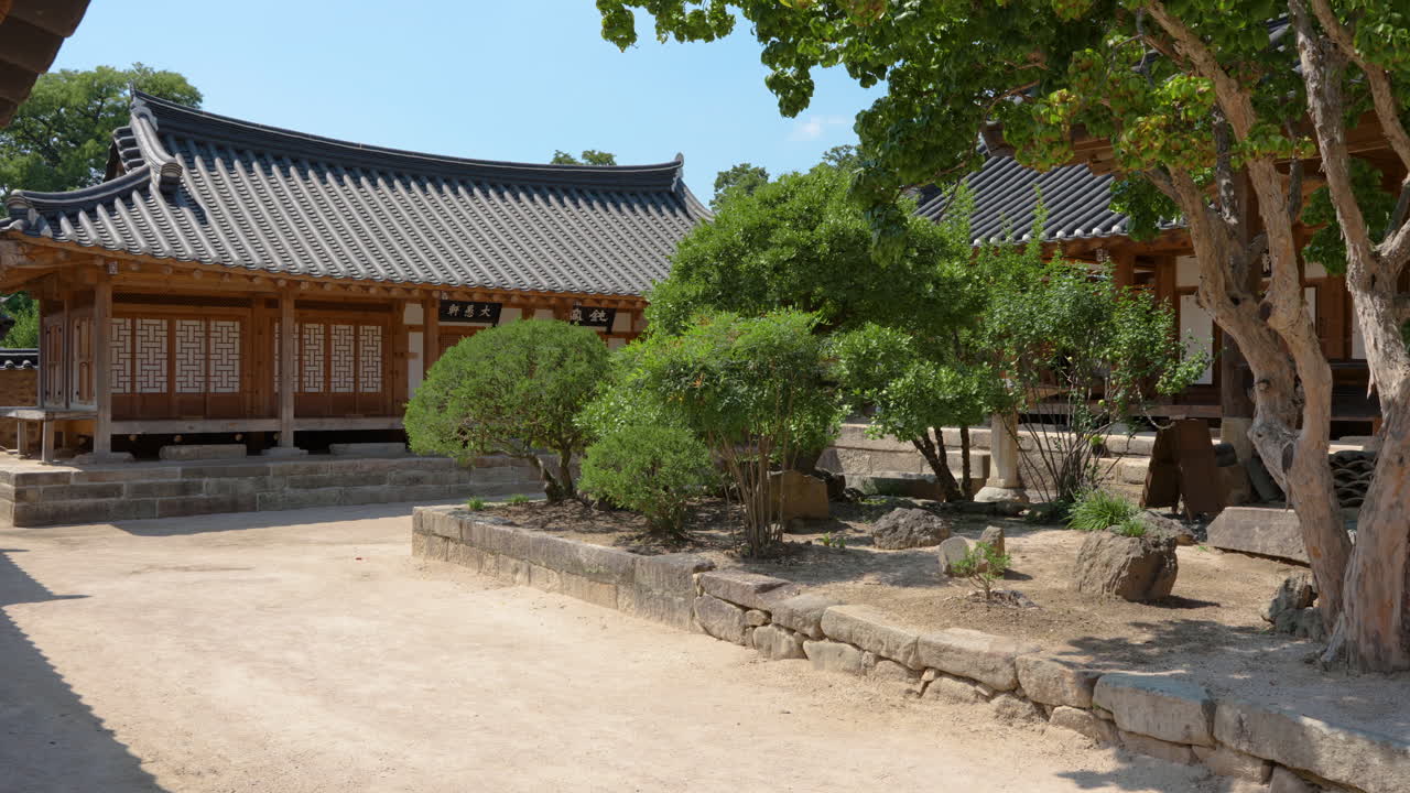 Korean Traditional Houses or Hanok Exterior and Courtyard at Gyeongju City, South Korea