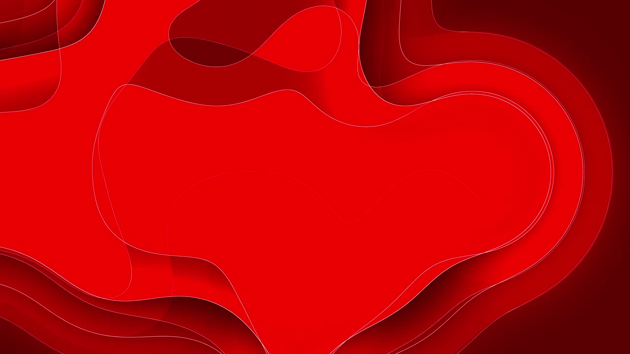 A calm, fluid animation made up of soft, rounded abstract gradient layers in red with white lines flowing and gently overlapping and subtly shifting in form