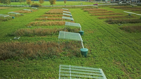 Agricultural-research-equipment-on-a-university-field-in-Helsinki,-Finland