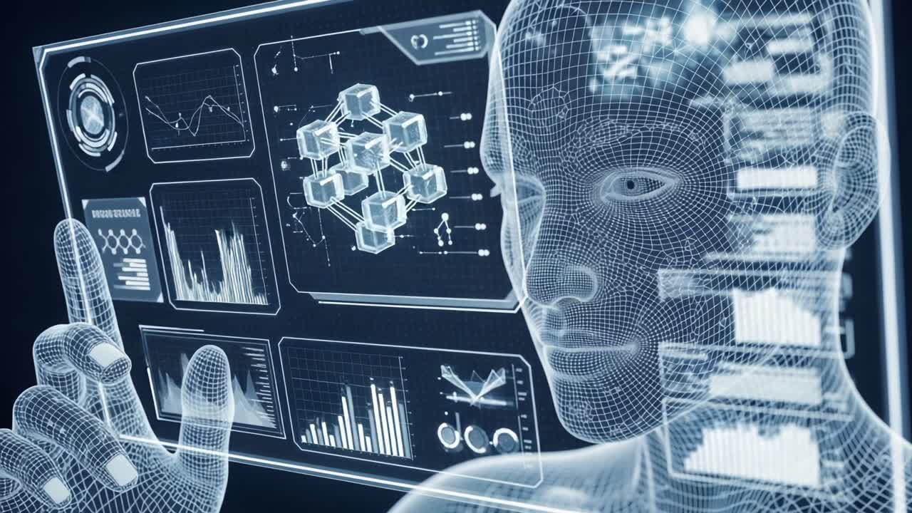 Exploring Advanced Data Visualization and Interaction Through a Futuristic Holographic Interface Representing a Digital Human with Analytical Capabilities
