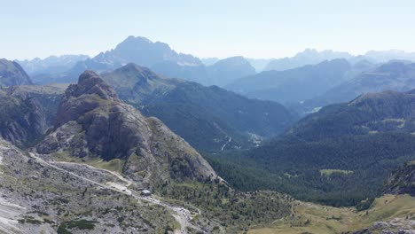 mountain landscape with high mountain pass road, aerial view