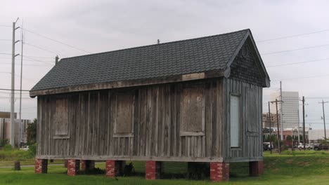 low angle establishing shot of old house in galveston, texas