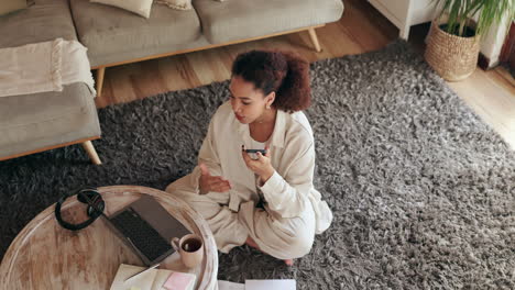 woman having a video call while working from home