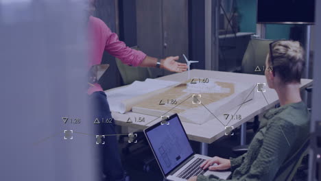 animation of data processing over diverse business people in office