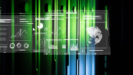 animación de las interfaces con el procesamiento de datos contra la sala de servidores informáticos