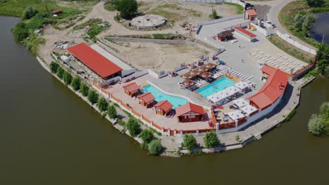 aerial view of pool. aerial view of beautiful luxury outdoor swimming pool