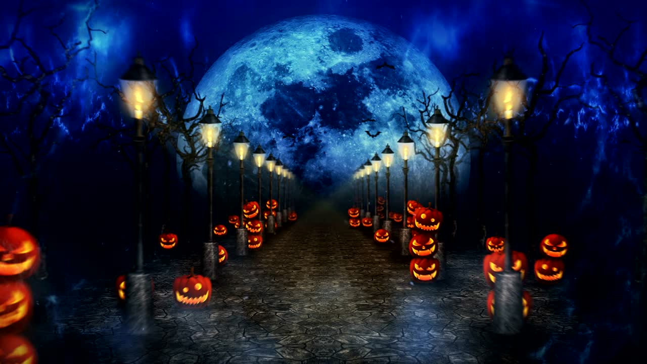 공포스러운 할로윈 밤, 신비로운 숲의 호박, 루프