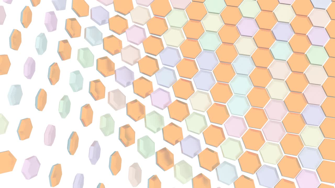 bloques de hexágono artísticos y coloridos, efectos de transición, volando y cerrándose entre sí.