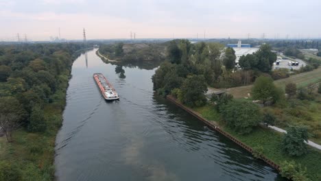 aerial view of tanker barge navigating up the rhine herne canal