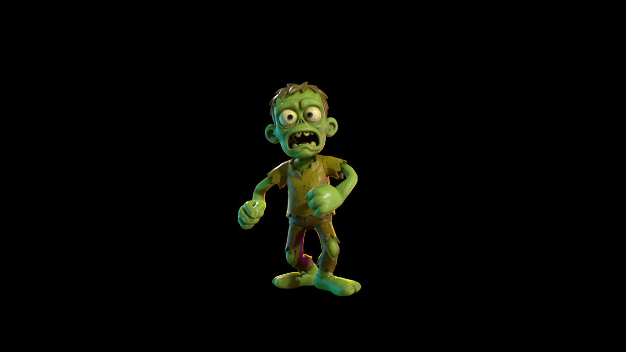 Animação Engraçada de Personagem Zumbi de Desenho Animado em Fundo Preto
