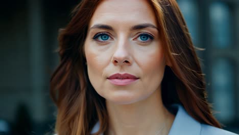 portrait of a beautiful woman with long red hair and blue eyes