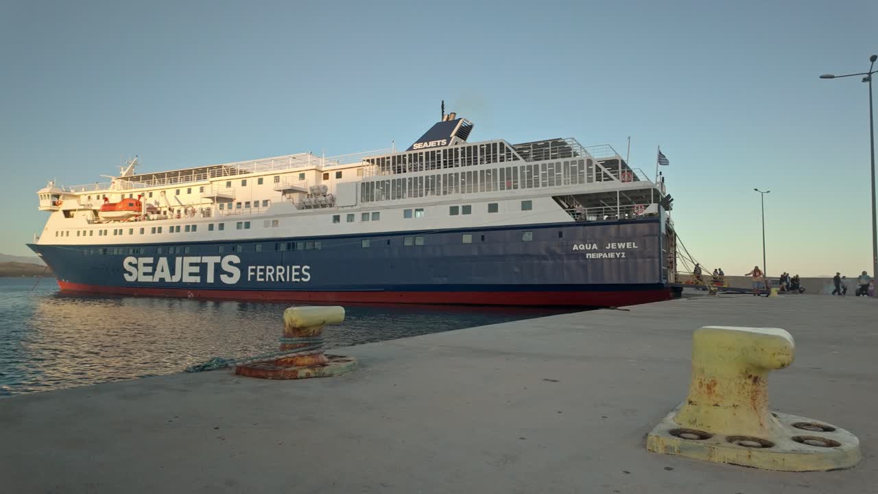 Greek coastal car ferryboat docked Pelopennese quayside