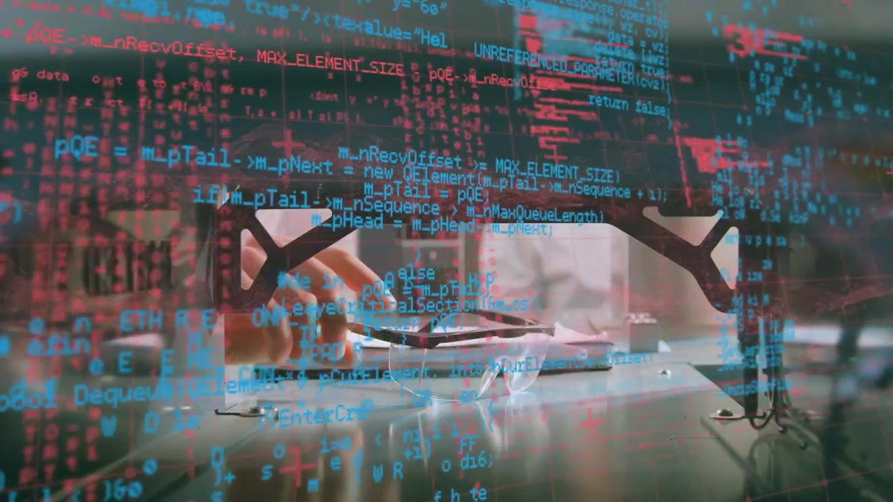 Animation of data processing over cityscape
