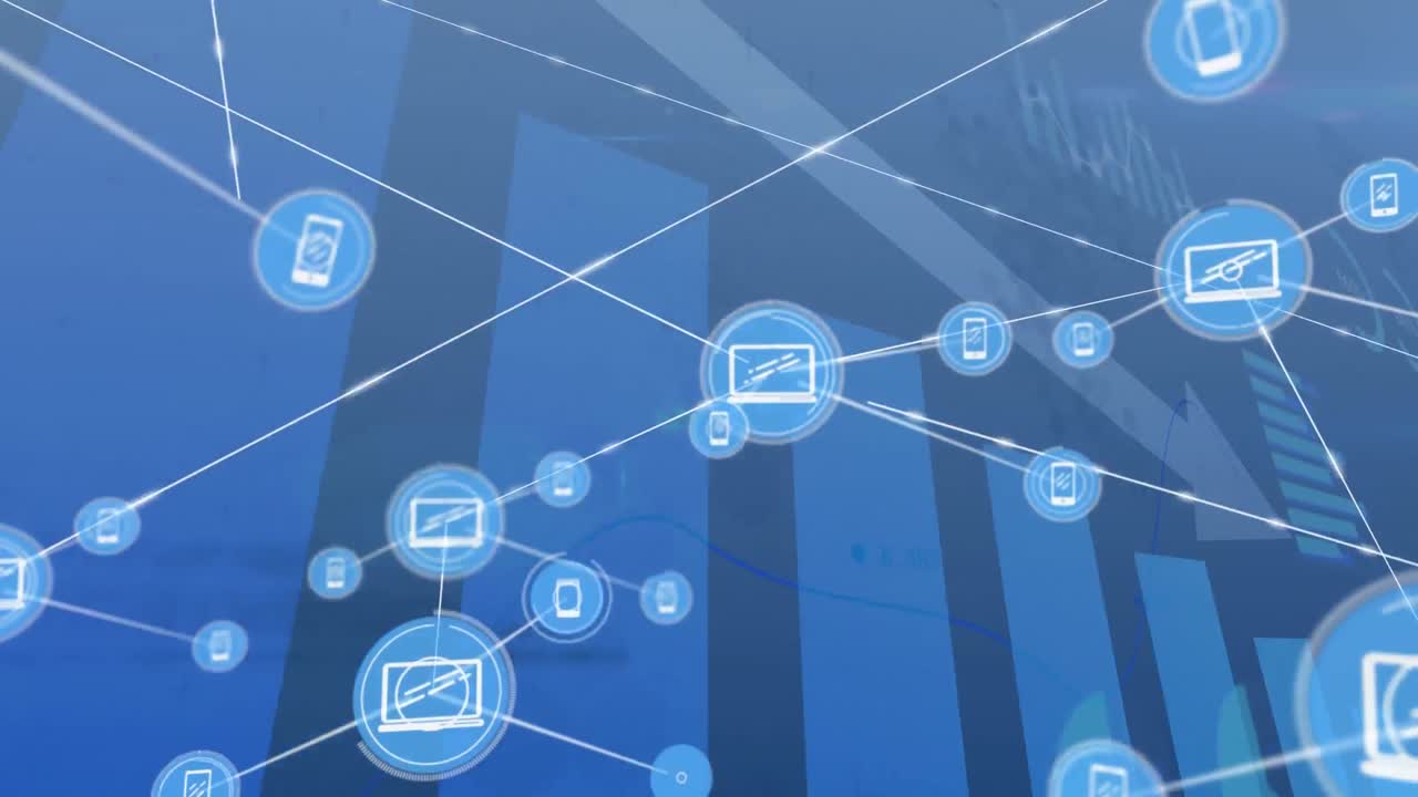 연결 네트워크를 통해 하향 화살표로 금융 데이터 처리의 애니메이션