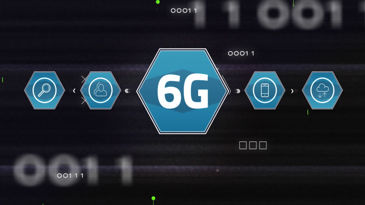 animación de una placa de circuito de computadora con procesamiento de datos y texto de 6 g