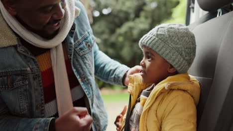 travel, seat belt and father with children in car