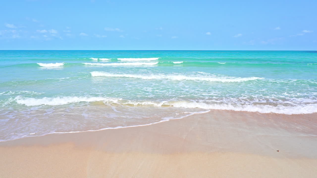 청록색 물과 황금빛 해변의 색상 대비