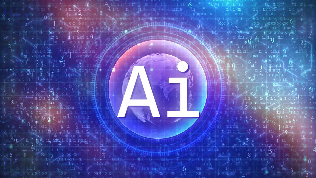 Tekoälyn (AI) symboli ilmestyy digitaaliseen globaaliin verkkoon