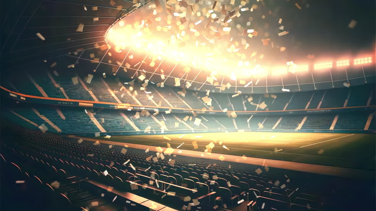 Empty Sports Stadium with Confetti Falling