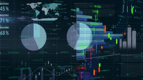 Animation-Der-Finanzdatenverarbeitung-über-Raster-Auf-Dunklem-Hintergrund