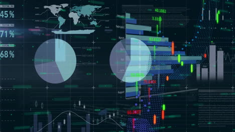 animation of financial data processing over grid on dark background