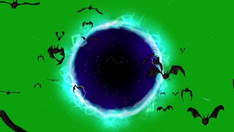 murciélagos que vienen del portal de ciencia ficción con fondo de pantalla verde