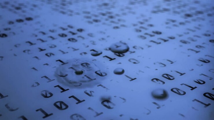 Animation of data processing over water drop
